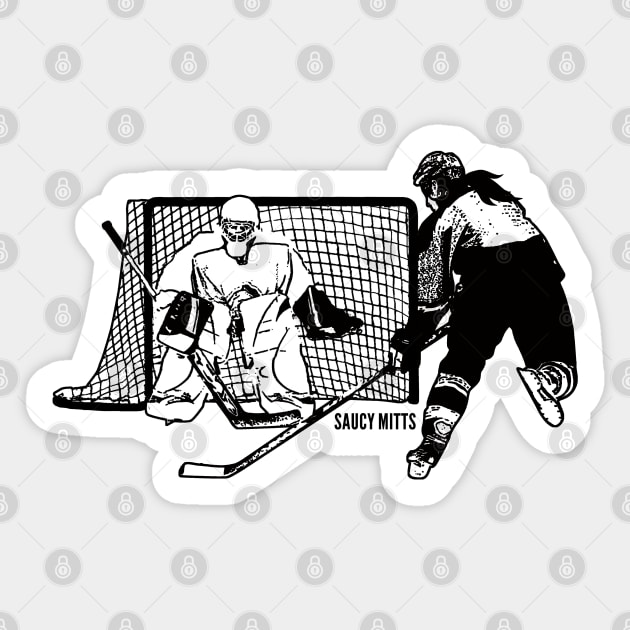 Women's Hockey Shot On Net Ink Sketch Sticker by SaucyMittsHockey